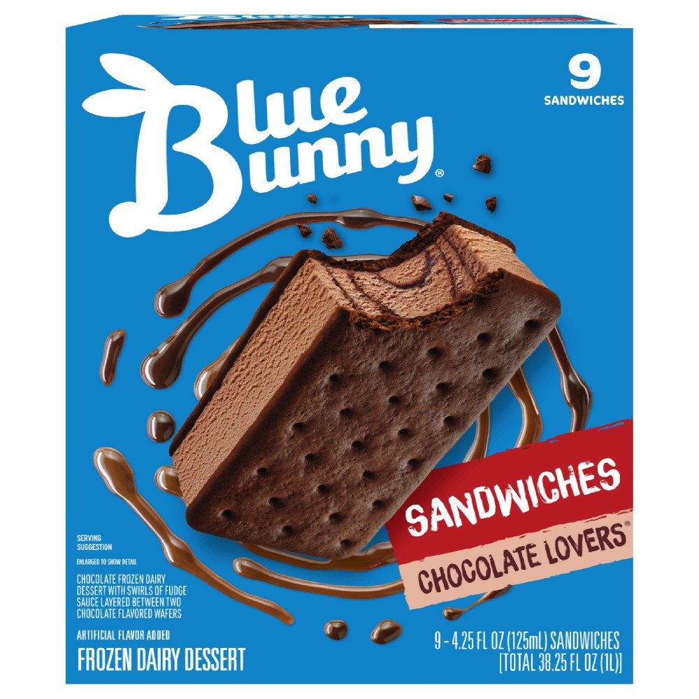 Blue Bunny Sandwiches Chocolate Lovers 9 ct